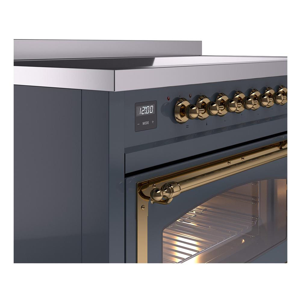 ILVE UNI486NMPBGG Nostalgie II Noblesse 48 inch Induction Range (Triple Glass Door, Blue Grey, Brass)