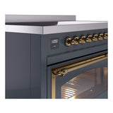 ILVE UNI486NMPBGG Nostalgie II Noblesse 48 inch Induction Range (Triple Glass Door, Blue Grey, Brass)