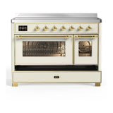 ILVE UMIB48NR3AWG Majestic III 48 inch Induction Range with 6 Elements, 5.02 cu. ft. Total Oven Capacity (Triple Glass Door, Antique White, Brass)