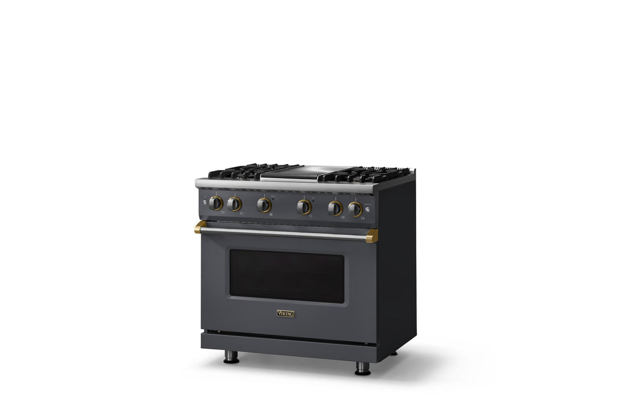 36"W. Sealed Burner Gas Range (Burner: 4g, Finish: Cast Black, Trim: Polished Chrome, Fuel: Propane)