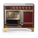 ILVE UMDIB40QNR3BUG Majestic III 40 inch Induction Range with 6 Elements, 3.82 cu. ft. Total Oven Capacity (Solid Door, Burgundy, Brass)