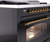 Nostalgie II 36 Inch Dual Fuel Liquid Propane Freestanding Range in Glossy Black with Brass Trim