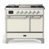 ILVE UMD40FQNR3AWC Majestic III 40 inch Dual Fuel Range with 6 Burners and Griddle, Dual Function Burner up to 25,000 BTU (Natural Gas, Solid Door, Antique White, Chrome)