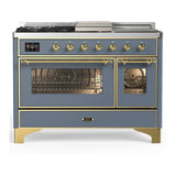 ILVE UM48FSNR3BGG Majestic III 48 inch Dual Fuel Range with 5 Black Brass Burners, Griddle and French Top, Dual Function Burner up to 25,000 BTU (Natural Gas, Triple Glass Door, Blue Grey, Brass)