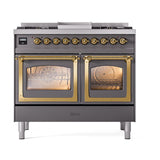 ILVE UND40FNMPMGGLP Nostalgie II Noblesse 40 inch Dual Fuel Range (Liquid Propane, Triple Glass Door, Graphite Matte, Brass)