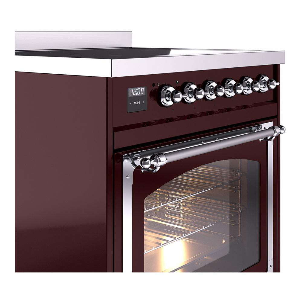 ILVE UNI304NMPBUC Nostalgie II Noblesse 30 inch Induction Range (Triple Glass Door, Burgundy, Chrome)
