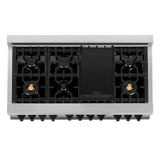 ZLINE Autograph Edition 48" 6.0 cu. ft. Range with Gas Stove and Gas Oven in Stainless Steel with White Matte Door with Accents (RGZ-WM-48) [Color: Champagne Bronze]