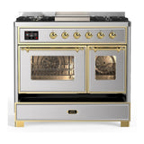 ILVE UMD40FNR3SSG Majestic III 40 inch Dual Fuel Range with 6 Burners and Griddle, Dual Function Burner up to 25,000 BTU (Natural Gas, Triple Glass Door, Stainless Steel, Brass)