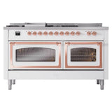 ILVE UN60FSNMPWHP Nostalgie II Noblesse 60 inch Dual Fuel Range (7 Sealed Burners + Griddle + French Top, Natural Gas, Triple Glass Door, White, Copper)