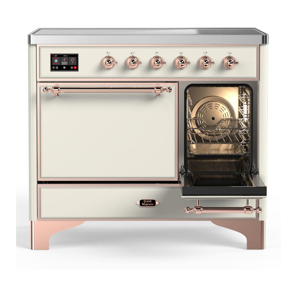 ILVE UMDIB40QNR3AWP Majestic III 40 inch Induction Range with 6 Elements, 3.82 cu. ft. Total Oven Capacity (Solid Door, Antique White, Copper)