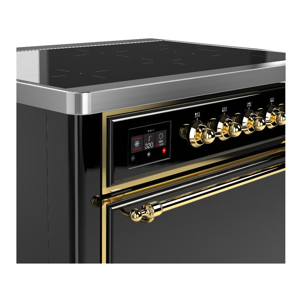 ILVE UMIB36QNR3BKG Majestic III 36 inch Induction Range with 6 Elements, 3.5 cu. ft. Total Oven Capacity (Solid Door, Glossy Black, Brass)
