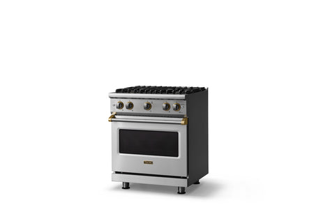 30"W. Sealed Burner Gas Range (Finish: Stainless Steel, Trim: Brushed Brass, Fuel: Natural Gas)
