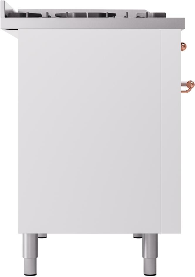 Nostalgie II 48 Inch Dual Fuel Natural Gas Freestanding Range in White with Copper Trim