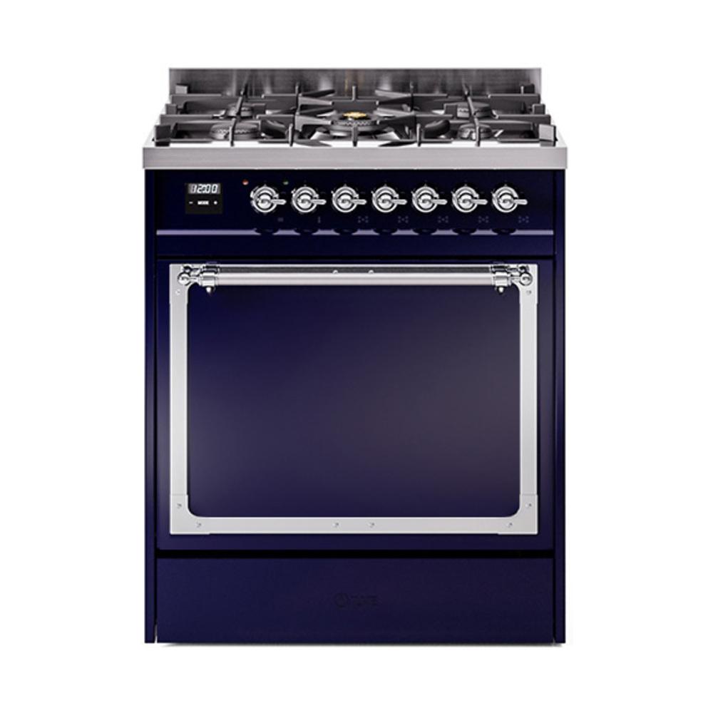 ILVE UN30QNMPMBC Nostalgie II Noblesse 30 inch Dual Fuel Range (Natural Gas, Solid Door, Midnight Blue, Chrome)