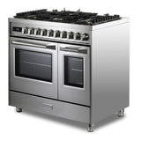 Verona VUFSGE365DSS 36 inch Ultima Collection Double Oven Dual Fuel Range with 5 Brass Burners, 4.1 cu. ft. Total Oven Capacity