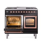 ILVE UND40FNMPBKPLP Nostalgie II Noblesse 40 inch Dual Fuel Range (Liquid Propane, Triple Glass Door, Glossy Black, Copper)