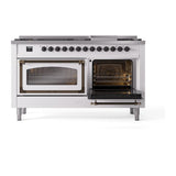 ILVE UN60FNMPWHBLP Nostalgie II Noblesse 60 inch Dual Fuel Range (9 Sealed Burners + Griddle, Liquid Propane, Triple Glass Door, White, Burnished)