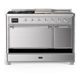 ILVE UM48FSQNR3SSC Majestic III 48 inch Dual Fuel Range with 5 Black Brass Burners, Griddle and French Top, Dual Function Burner up to 25,000 BTU (Natural Gas, Solid Door, Stainless Steel, Chrome)