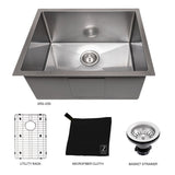 ZLINE 23 in. Meribel Undermount Single Bowl Satin Stainless Steel Kitchen Sink with Bottom Grid (SRS-23S)