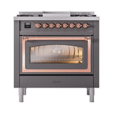 ILVE UN36FNMPMGP Nostalgie II Noblesse 36 inch Dual Fuel Range (Natural Gas, Triple Glass Door, Graphite Matte, Copper)