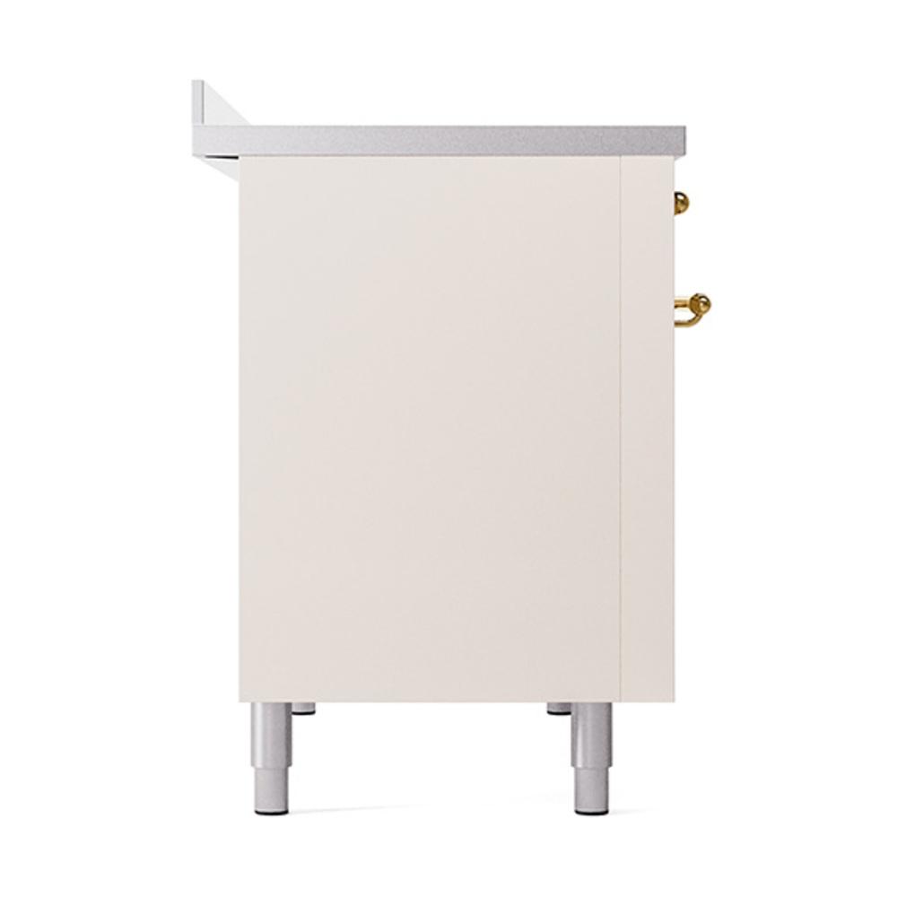 ILVE UNI486QNMPAWG Nostalgie II Noblesse 48 inch Induction Range (Solid Door, Antique White, Brass)