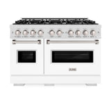 ZLINE 48 in. 6.7 cu. ft. Classic Double Oven Gas Range with 8 Burner Cooktop in DuraSnow' Stainless Steel with White Matte Doors (CGRS-WM-48)