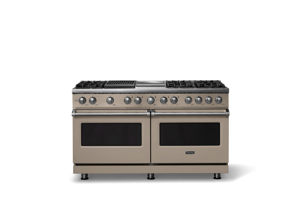 60"W.Dual Fuel Range (Finish: Nantucket, Trim: Polished Chrome, Fuel: Natural Gas)