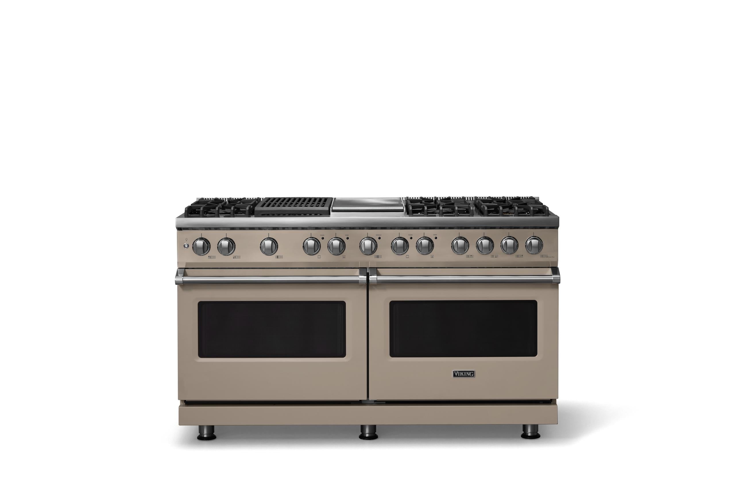 60"W.Dual Fuel Range (Finish: Nantucket, Trim: Polished Chrome, Fuel: Propane)
