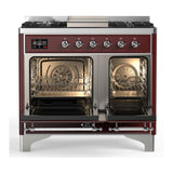 ILVE UMD40FNR3BUC Majestic III 40 inch Dual Fuel Range with 6 Burners and Griddle, Dual Function Burner up to 25,000 BTU (Natural Gas, Triple Glass Door, Burgundy, Chrome)