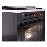 ILVE UN36FNMPBKB Nostalgie II Noblesse 36 inch Dual Fuel Range (Natural Gas, Triple Glass Door, Glossy Black, Burnished)