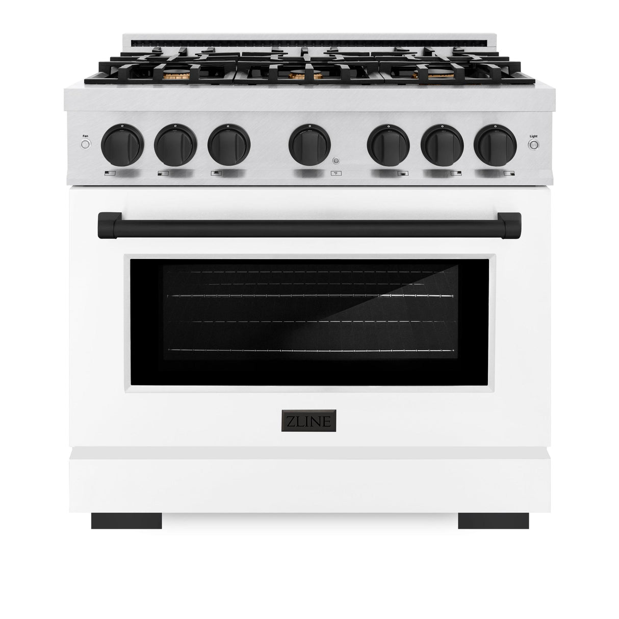 ZLINE Autograph Edition 36 in. 5.2 cu. ft. Select Gas Range with 6 Burner Cooktop and Convection Gas Oven in DuraSnow' Stainless Steel with White Matte Door and Matte Black Accents (HGRSZ-WM-36-MB)