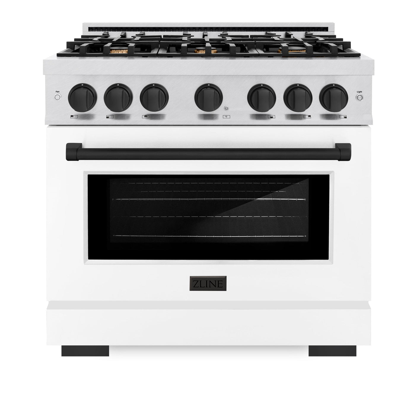 ZLINE Autograph Edition 36 in. 5.2 cu. ft. Select Gas Range with 6 Burner Cooktop and Convection Gas Oven in DuraSnow' Stainless Steel with White Matte Door and Matte Black Accents (HGRSZ-WM-36-MB)