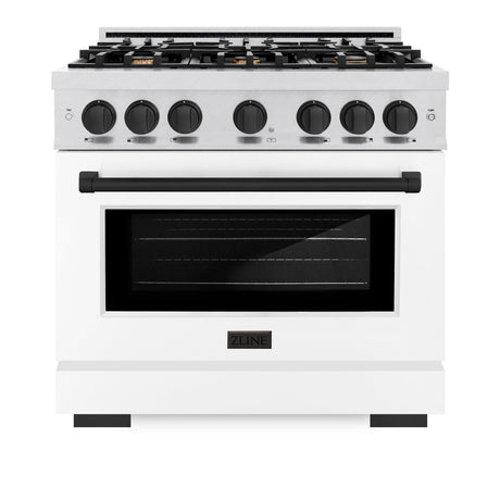 ZLINE Autograph Edition 36 in. 5.2 cu. ft. Select Gas Range with 6 Burner Cooktop and Convection Gas Oven in DuraSnow' Stainless Steel with White Matte Door and Matte Black Accents (HGRSZ-WM-36-MB)