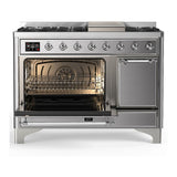 ILVE UM48FQNR3SSCLP Majestic III 48 inch Dual Fuel Range with 8 Burners and Griddle, Dual Function Burner up to 25,000 BTU (Liquid Propane, Solid Door, Stainless Steel, Chrome)