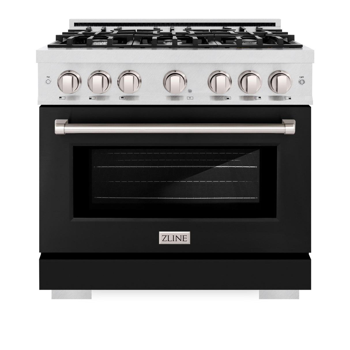 ZLINE 36 in. 5.2 cu. ft. Select Dual Fuel Range with 6 Burner Gas Cooktop and Electric Convection Oven in DuraSnow' Stainless Steel with Black Matte Door (HDRS-BLM-36)