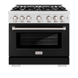 ZLINE 36 in. 5.2 cu. ft. Select Dual Fuel Range with 6 Burner Gas Cooktop and Electric Convection Oven in DuraSnow' Stainless Steel with Black Matte Door (HDRS-BLM-36)