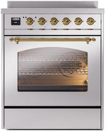 Nostalgie II 30 Inch Electric Freestanding Range in Stainless Steel with Brass Trim