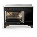 ILVE UMIB48QNR3BKB Majestic III 48 inch Induction Range with 6 Elements, 5.02 cu. ft. Total Oven Capacity (Solid Door, Glossy Black, Burnished)