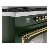 ILVE UN60FNMPEGG Nostalgie II Noblesse 60 inch Dual Fuel Range (9 Sealed Burners + Griddle, Natural Gas, Triple Glass Door, Emerald Green, Brass)