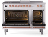 Nostalgie II 48 Inch Dual Fuel Liquid Propane Freestanding Range in White with Copper Trim