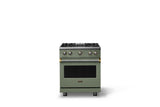 30"W. Sealed Burner Gas Range (Finish: Eucalyptus, Trim: Brushed Brass, Fuel: Natural Gas)