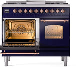 Nostalgie II 40 Inch Dual Fuel Natural Gas Freestanding Range in Blue with Copper Trim