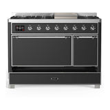 ILVE UM48FQNR3MGCLP Majestic III 48 inch Dual Fuel Range with 8 Burners and Griddle, Dual Function Burner up to 25,000 BTU (Liquid Propane, Solid Door, Graphite Matte, Chrome)