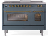 Nostalgie II 48 Inch Dual Fuel Liquid Propane Freestanding Range in Blue Grey with Brass Trim