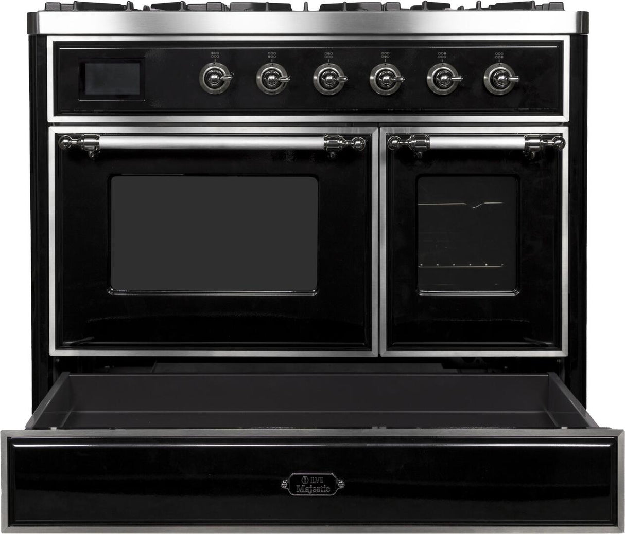 Majestic II 40 Inch Dual Fuel Liquid Propane Freestanding Range in Glossy Black with Chrome Trim