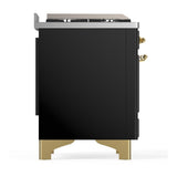 ILVE UM36FNR3BKG Majestic III 36 inch Dual Fuel Range with 6 Black Brass Burners and Griddle, Dual Function Burner up to 25,000 BTU (Triple Glass Door, Glossy Black, Brass, Natural Gas)