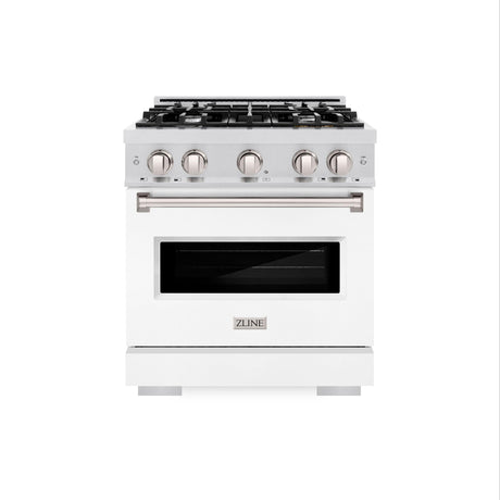 ZLINE 30 in. 4.2 cu. ft. Classic Dual Fuel Range with 4 Burner Gas Cooktop and Electric Convection Oven in DuraSnow' Stainless Steel with White Matte Door (CDRS-WM-30)