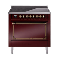 ILVE UNI366QNMPBUB Nostalgie II Noblesse 36 inch Induction Range (Solid Door, Burgundy, Burnished)