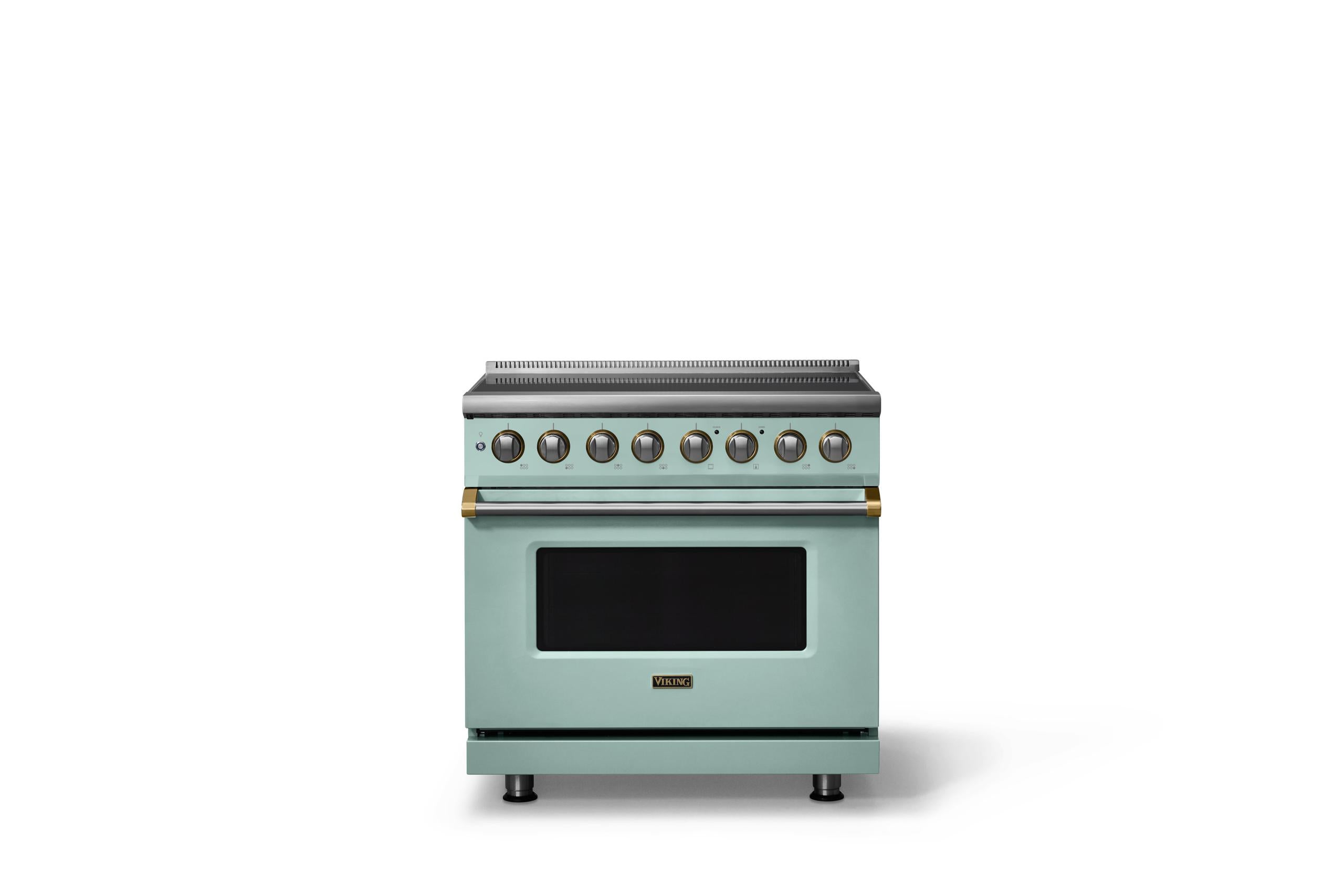 36"W. Induction Range (Finish: Splash, Trim: Brushed Brass)