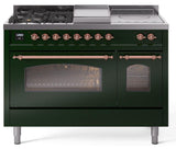 Nostalgie II 48 Inch Dual Fuel Natural Gas Freestanding Range in Emerald Green with Copper Trim
